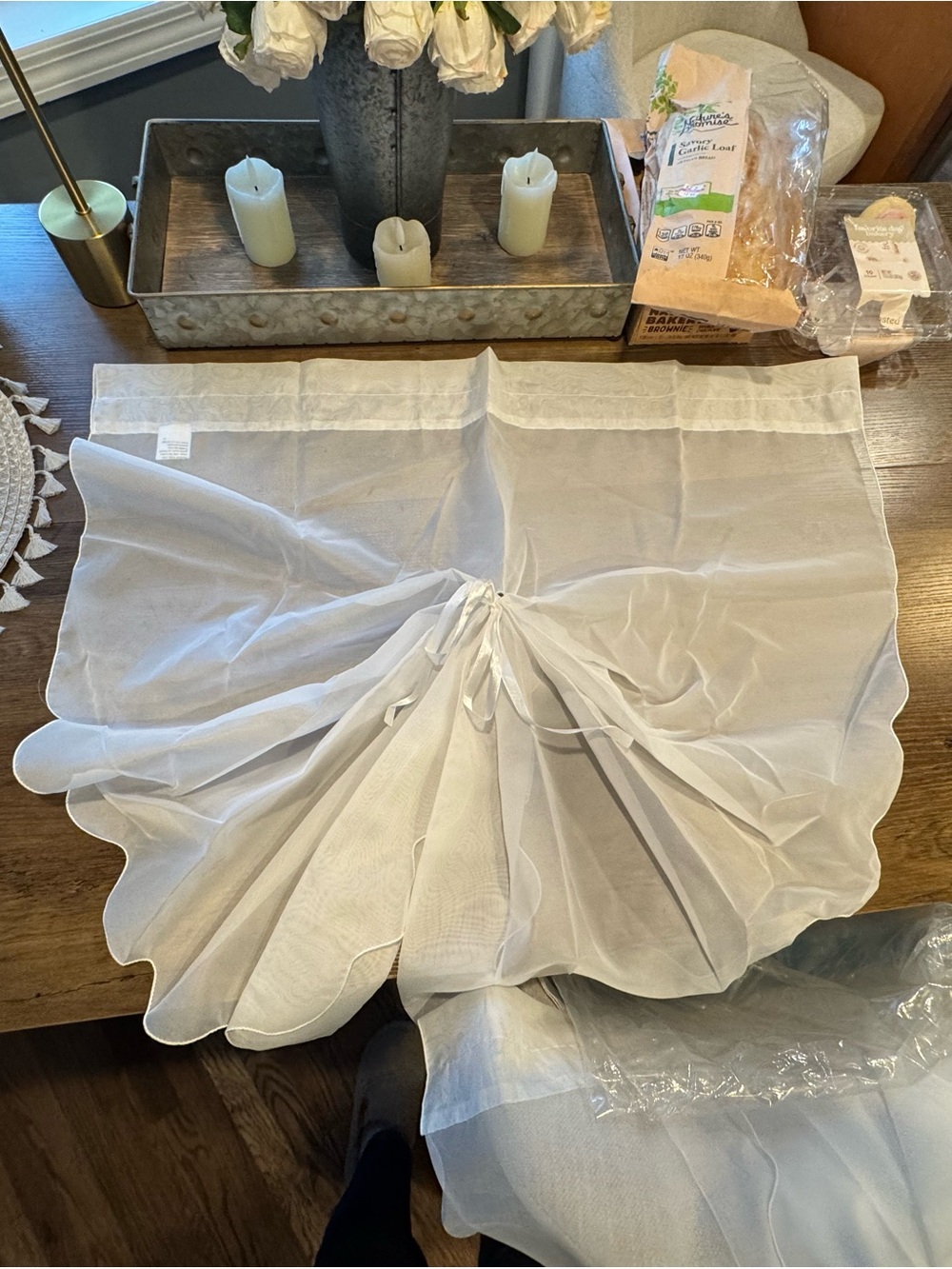 3 White Sheer Tie-Top Window Valances